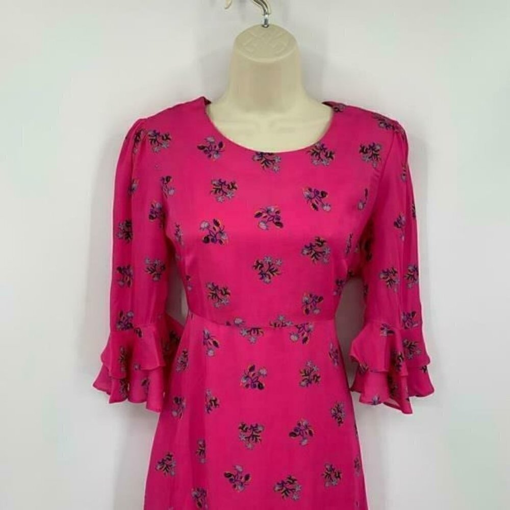 DVF Diane von Furstenberg Ruffle Floating Lily Ranunculus dress shift pink new S - Picture 2 of 7